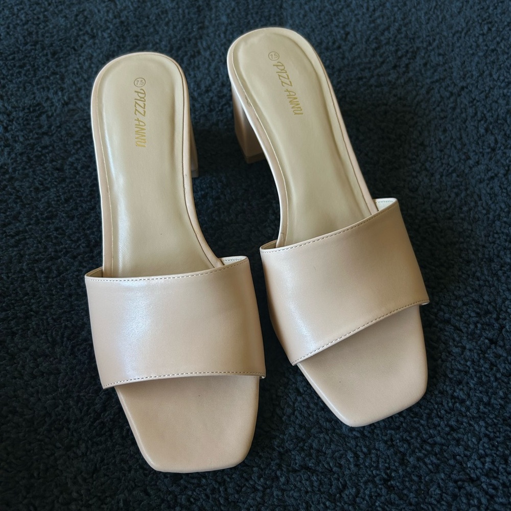 Nude Block Heel Slides